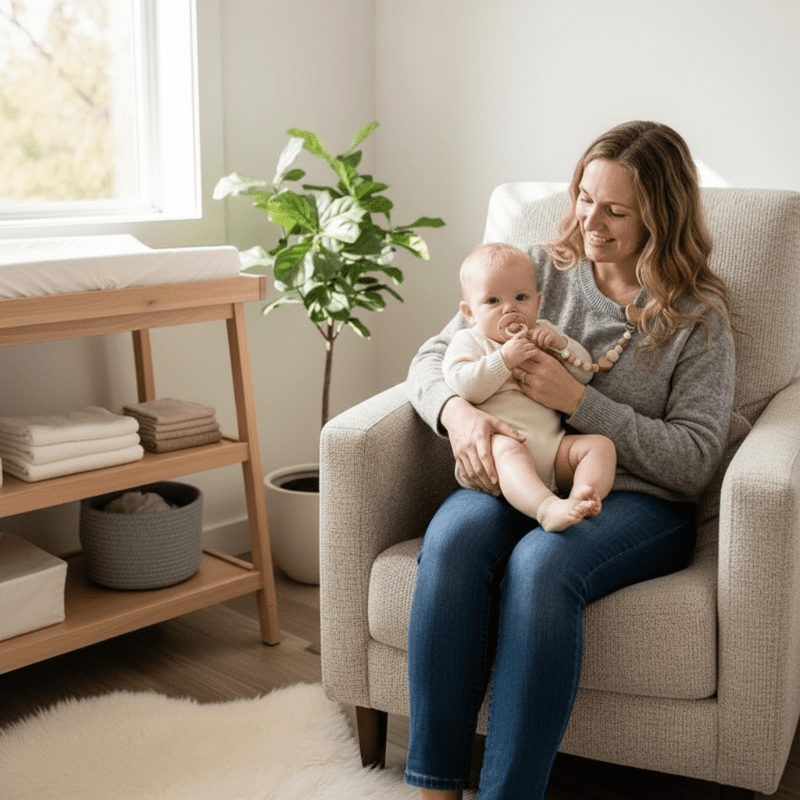 attache tetine en bois bebe scette rose  maman fauteuil nursery