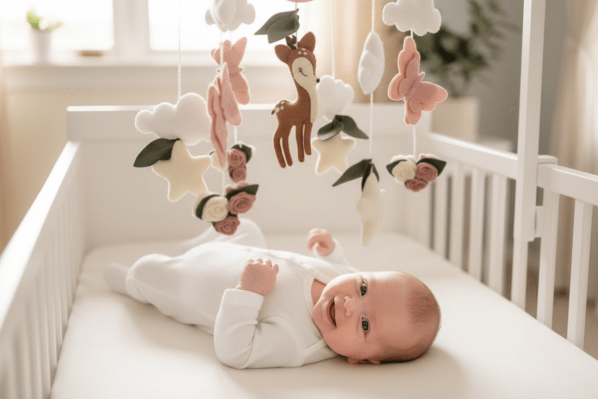 Mobile pour bébé et le Bébé allongée mobile biche papillons
