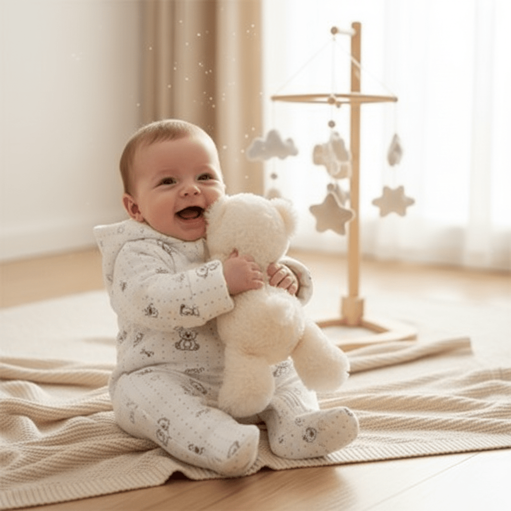 combinaison ourson bébé
petit Bébé assis couverture crème ourson blanc mobile fond