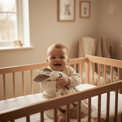 doudou lapin bebe et Bébé assis souriant doudou lapin