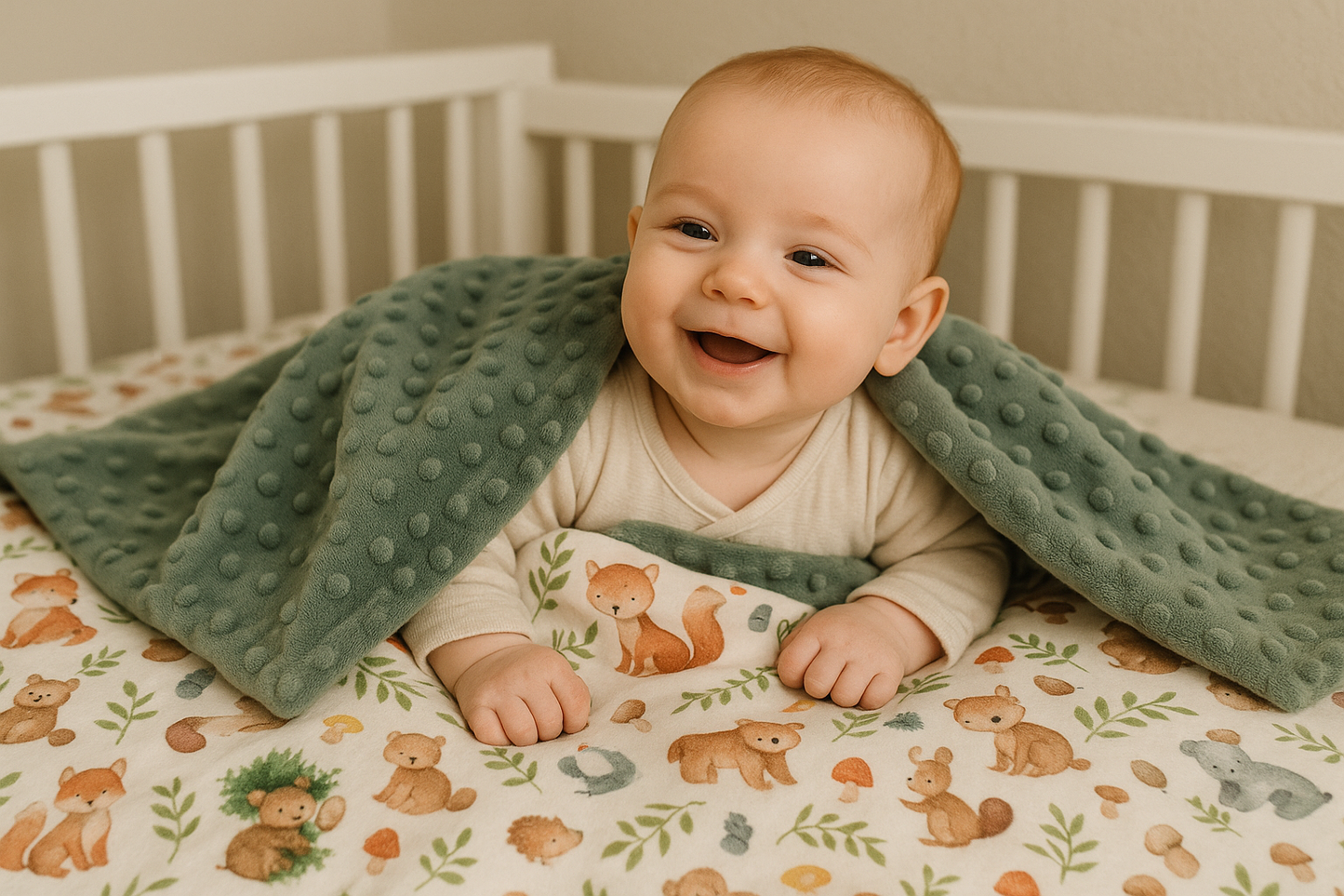 Bébé avec couverture animaux de la forêt