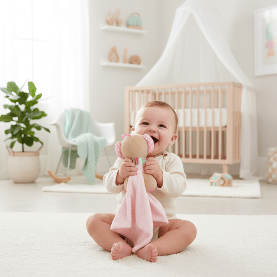 Doudou Bébé Fille Lien d'Amour - Peluche Douce
Bébé avec doudou éléphant