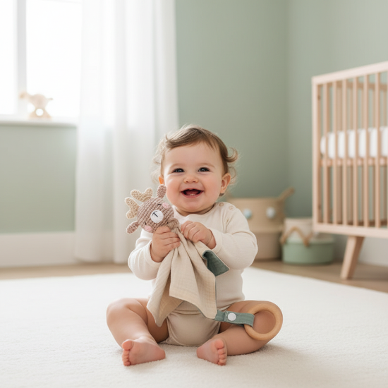  Doudou Bébé Garçon Lien d'Amour - Peluche Réversible Bébé avec doudou élan