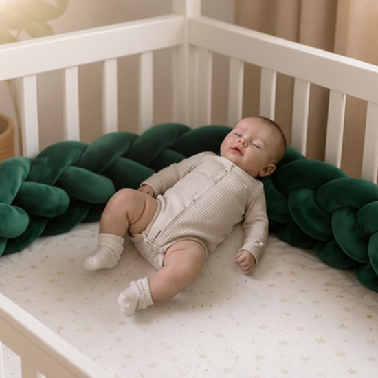 tresse de lit bébé Bébé dans le lit tressé vert sauge