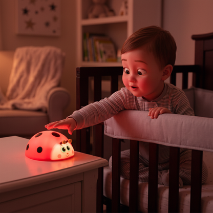 veilleuse rechargeable usb Bébé dans lit avec veilleuse coccinelle