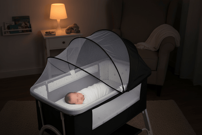 berceau 4 en 1 Bébé dort dans berceau noir ambiance soiret 