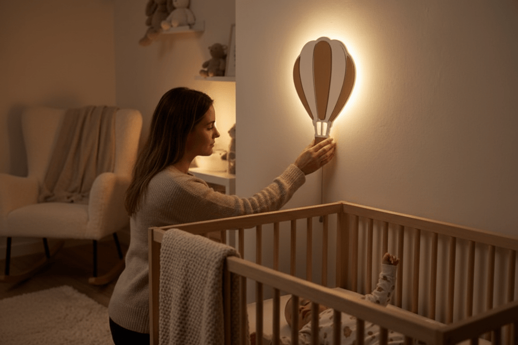 veilleuse murale bebe et Bébé dort maman éteint veilleuse montgolfière