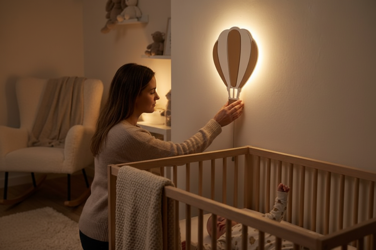 veilleuse murale bebe et Bébé dort maman éteint veilleuse montgolfière