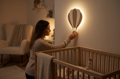 veilleuse murale bebe et Bébé dort maman éteint veilleuse montgolfière