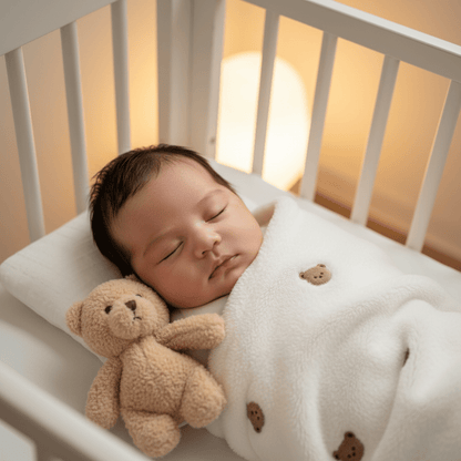 Bébé emmailloté couverture ourson doudou couchette