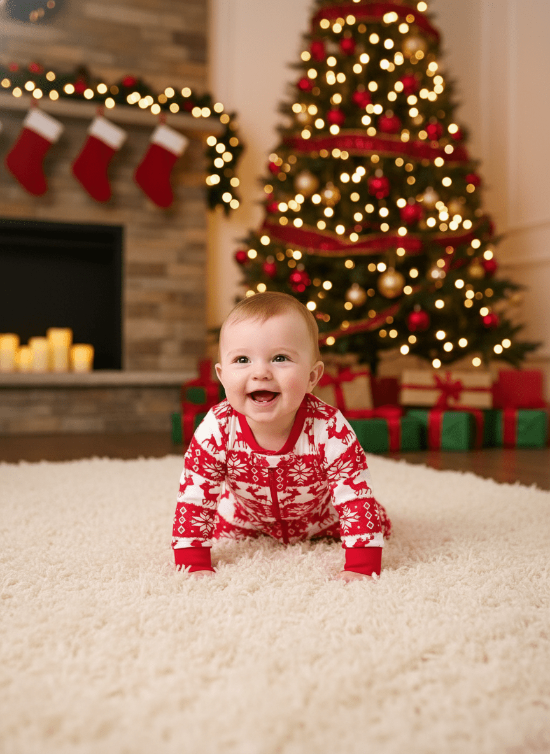 Pyjama Noël Bébé Festidoux - Doux & Festif
Bébé en pyjama de Noël avec bonnet