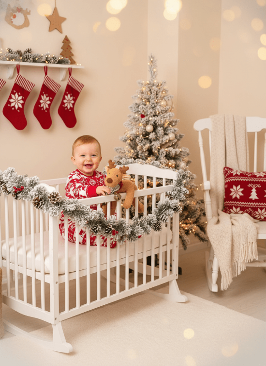 Pyjama Noël Bébé Festidoux - Doux & Festif
Bébé en pyjama de Noël dans chambre décorée