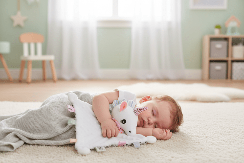 Doudou Bébé Joyeux - Peluche Apaisante Multicolore Bébé endormi avec doudou licorne