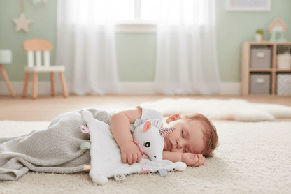 Doudou Bébé Joyeux - Peluche Apaisante Multicolore Bébé endormi avec doudou licorne