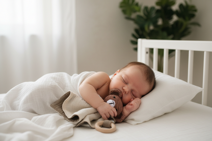  Doudou Bébé Garçon Lien d'Amour - Peluche Réversible Bébé endormi avec doudou ourson