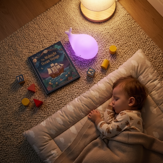 veilleuse Bébé endormi avec veilleuse baleine violette