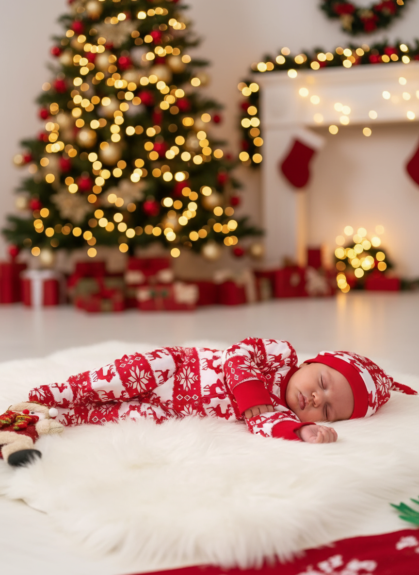 Bébé endormi en pyjama de Noël