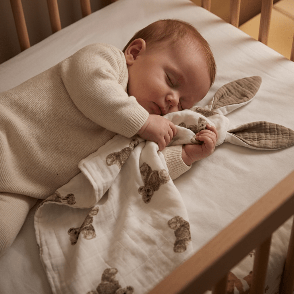 doudou lapin bebe et petitBébé endormi lit doudou lapin