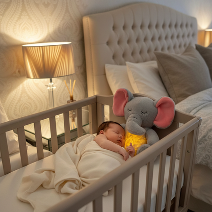 peluche bebe et Bébé endormi lit peluche éléphant lumineuse