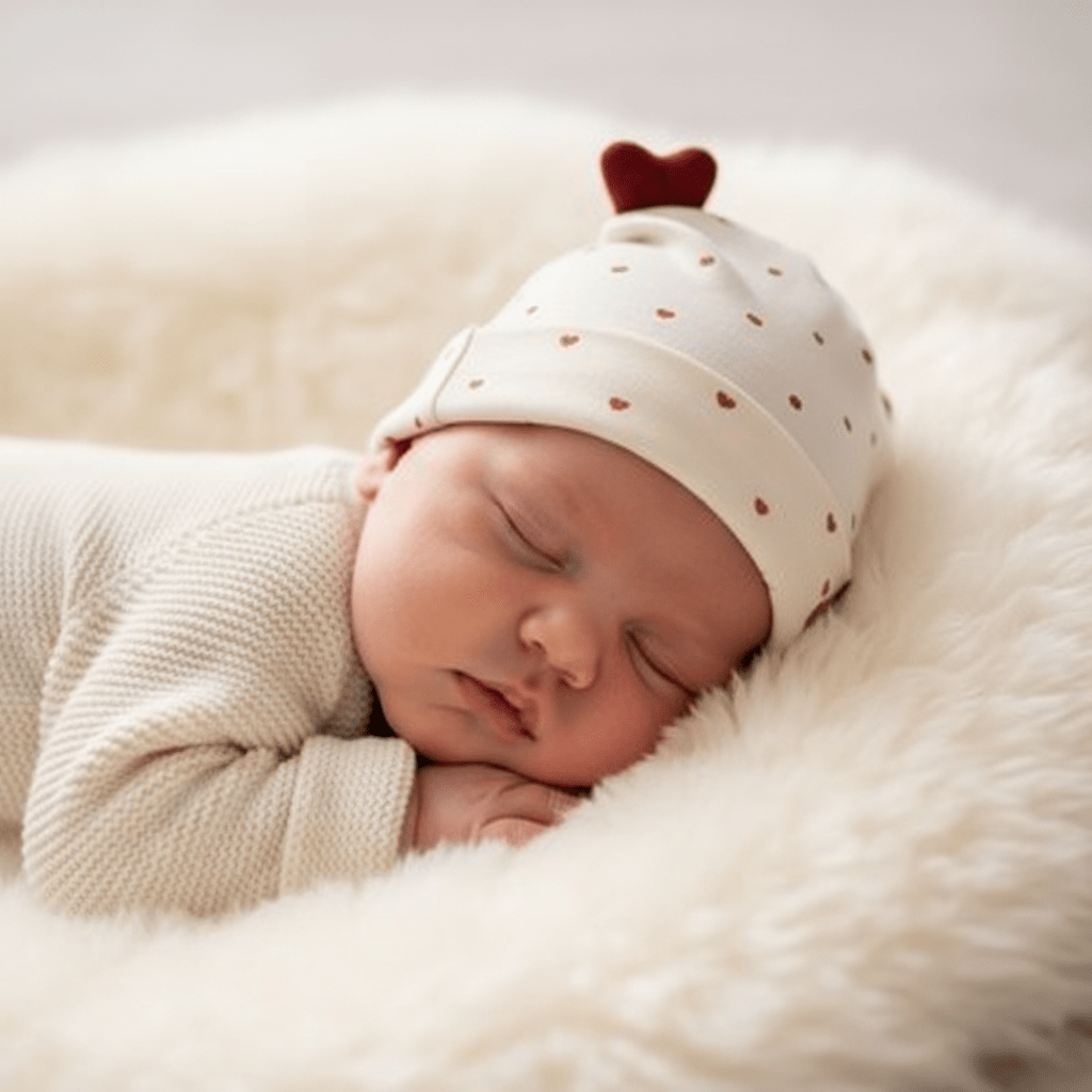 Bonnet bébé naissance et son Bébé endormi peau mouton bonnet lapin