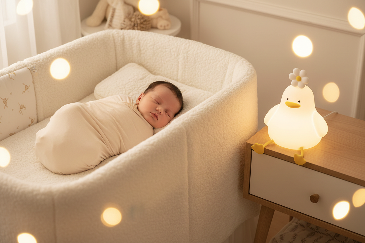 Bébé endormi veilleuse canard fleur