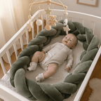 tresse de lit bébé
vBébé et mobile vert sauge