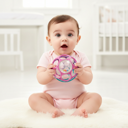 Balle Sensorielle Bébé petit Bébé fille assise tapis balle sensorielle rose violet émerveillement