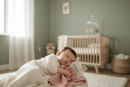 Doudou Bébé Fille Câlin Apaisant - Peluche Enveloppante
Bébé fille endormie avec doudou
