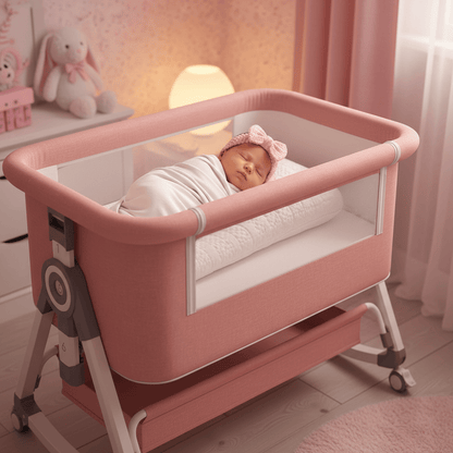 lit cododo évolutif Bébé fille endormie dans berceau rose