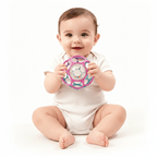 Balle Sensorielle Bébé petit Bébé fille sourit balle sensorielle rose violet fond blanc