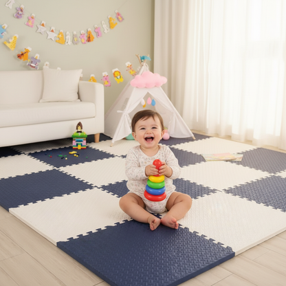 TAPIS D EVEIL BEBE GARCON blanc et Bleu Bébé fille tapis marine crème anneaux empilables