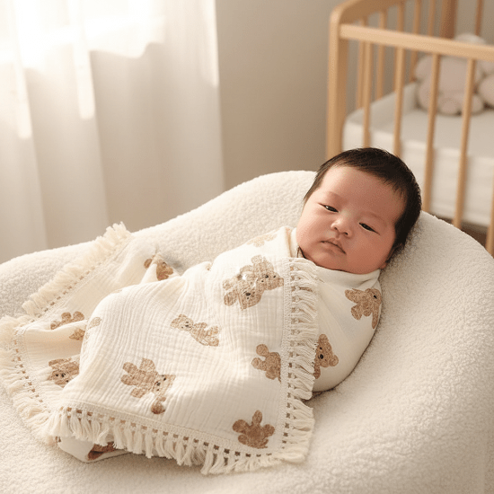 cocon d emmaillotage
Bébé garçon emmailloté couverture ourson