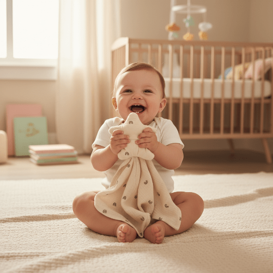  Doudou Bébé Câlin Doux Complice - Peluche Réconfortante
Bébé jouant avec doudou étoile beige