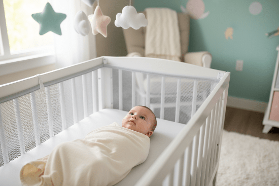 Tour de Lit Respirant Bébé - Sécurité & Aération Optimale Bébé paisible observant mobile étoiles avec tour de lit respirant