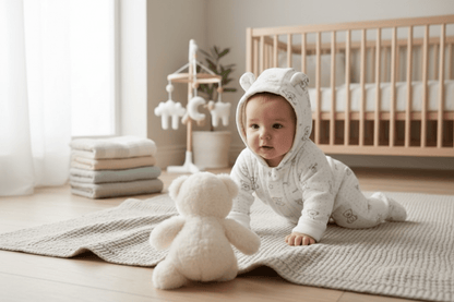 combinaison ourson bébé
un Bébé rampe combinaison ourson doudou mobile fond