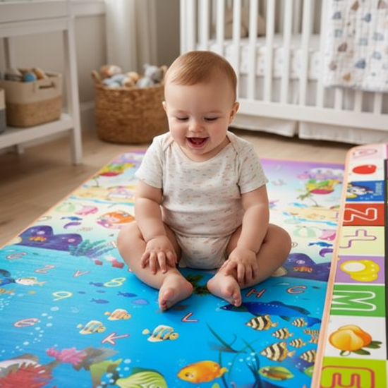 Grand Tapis Deveil Bébé seul sur tapis océan