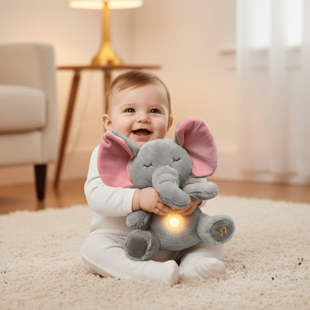 peluche bebe et petit Bébé souriant peluche éléphant lumineuse