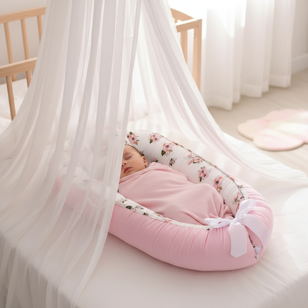 Bébé sous ciel de lit