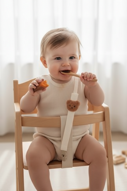 attache tétine coloris distincts Bébé sur chaise haute avec attache-sucette ourson