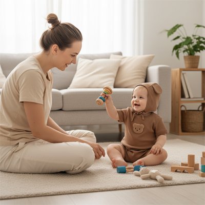 barboteuse bébé garçon et maman sourire