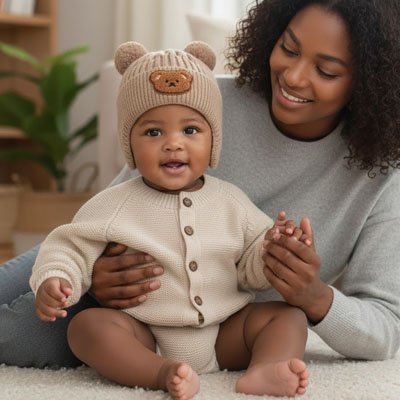 Bonnet bebe avec maman pour combinaison bebe brune