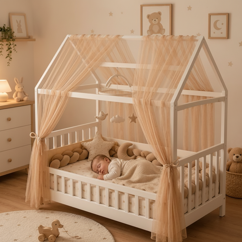 Ciel de lit beige bébé endormi variante