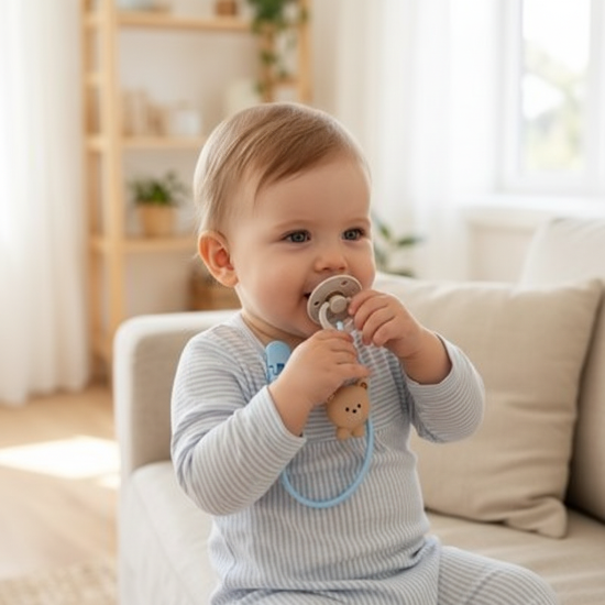 clip sucette
Bébé garçon attache bleue
