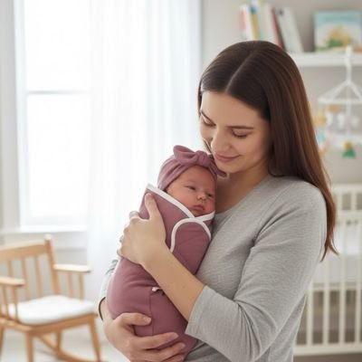 cocon d'emmaillotage maman et bébé debout 