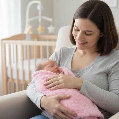 cocon d'emmaillotage rose et doux avec maman 