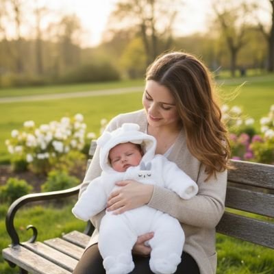 combinaison bebe ours banche avec maman 