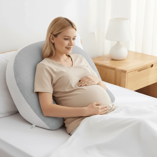 coussin femme enceinte pour dormir gris U maman assise lit