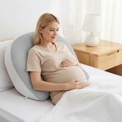 coussin femme enceinte pour dormir gris U maman assise lit
