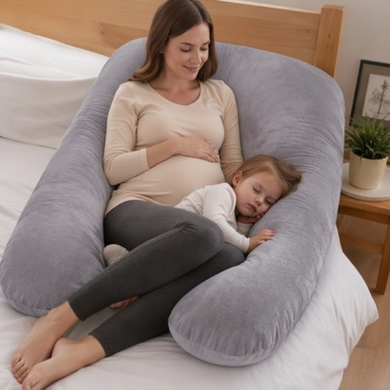 coussin de grossesse pour dormir
 maman assise fillette endormie genoux