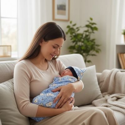 couverture pour emmailloter maman qui regarde bebe 